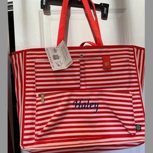Monogrammed orange and white striped reversible bag